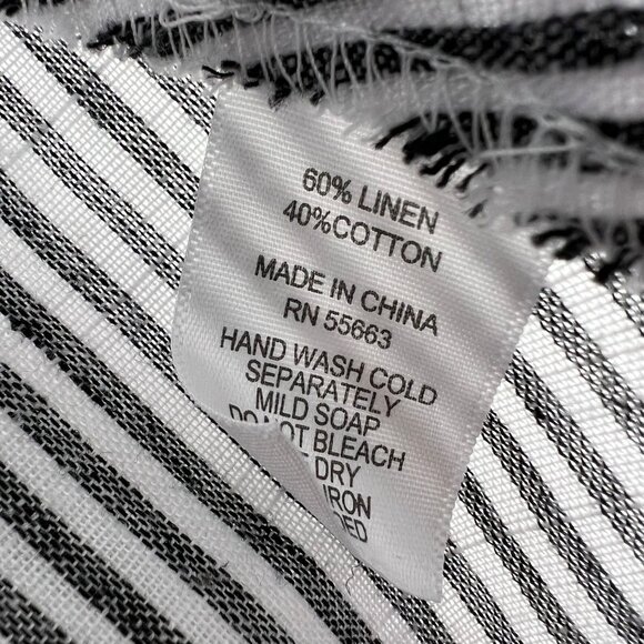 Jones & Co Women's Medium Stripe Linen Cotton Button-Up Roll Tab‎ Sleeves Blouse - Picture 3 of 6